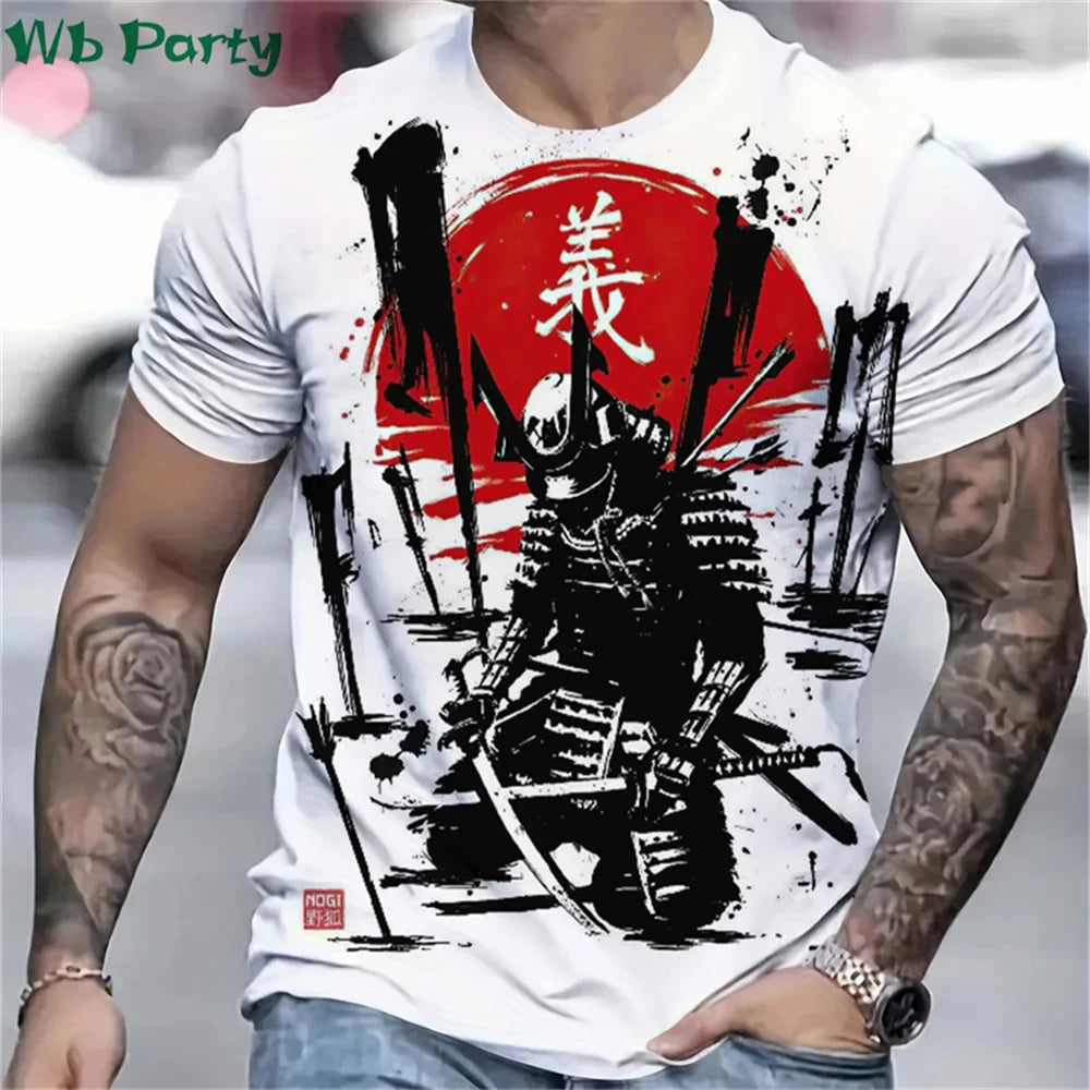 3D Printed Japan Samurai T shirt for Men Personality Pattern T-shirts Summer Fashion O-Neck Street Loose Tops Short Sleeve Tees