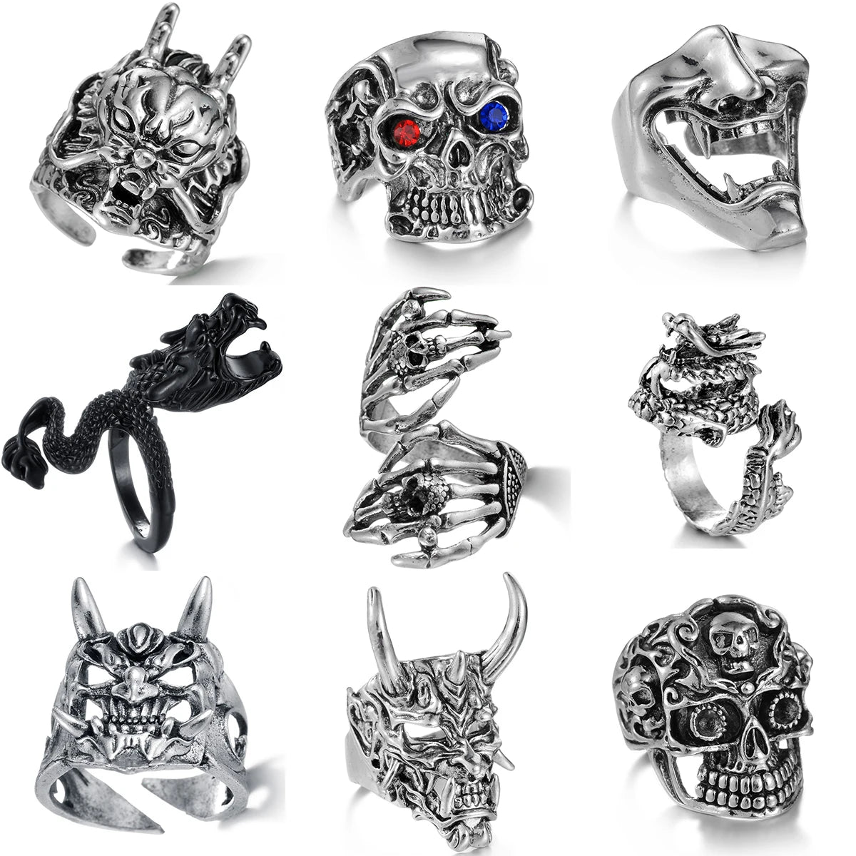 The Drawer Knows — Skull, Dragon & Snake Adjustable Rings - Pedlar's Attic