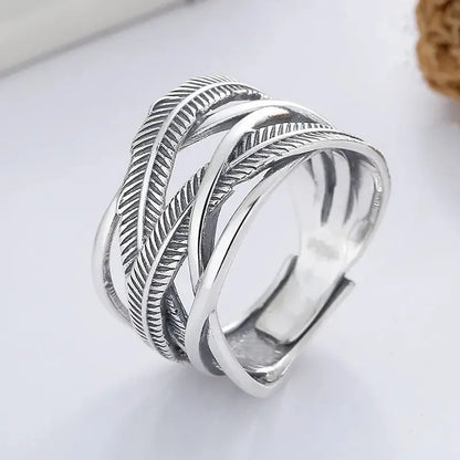 925 Sterling Silver Angel Wings Feather Ring for Women Punk Vintage Thai Silver Cross Rings Female Jewelry Gifts