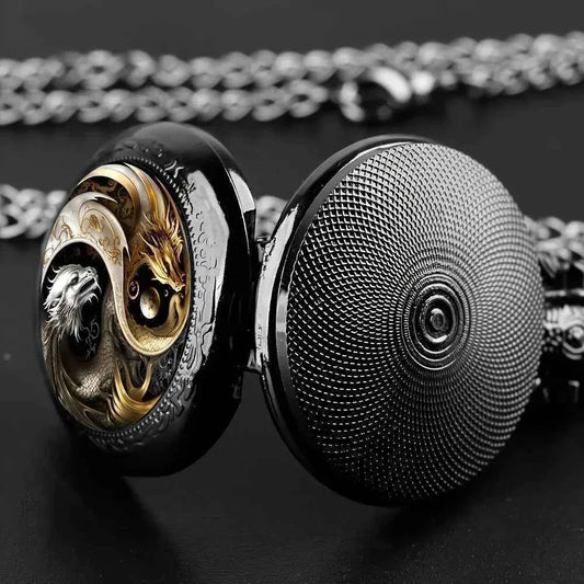 Retro Black Rose Quartz Pocket Watch