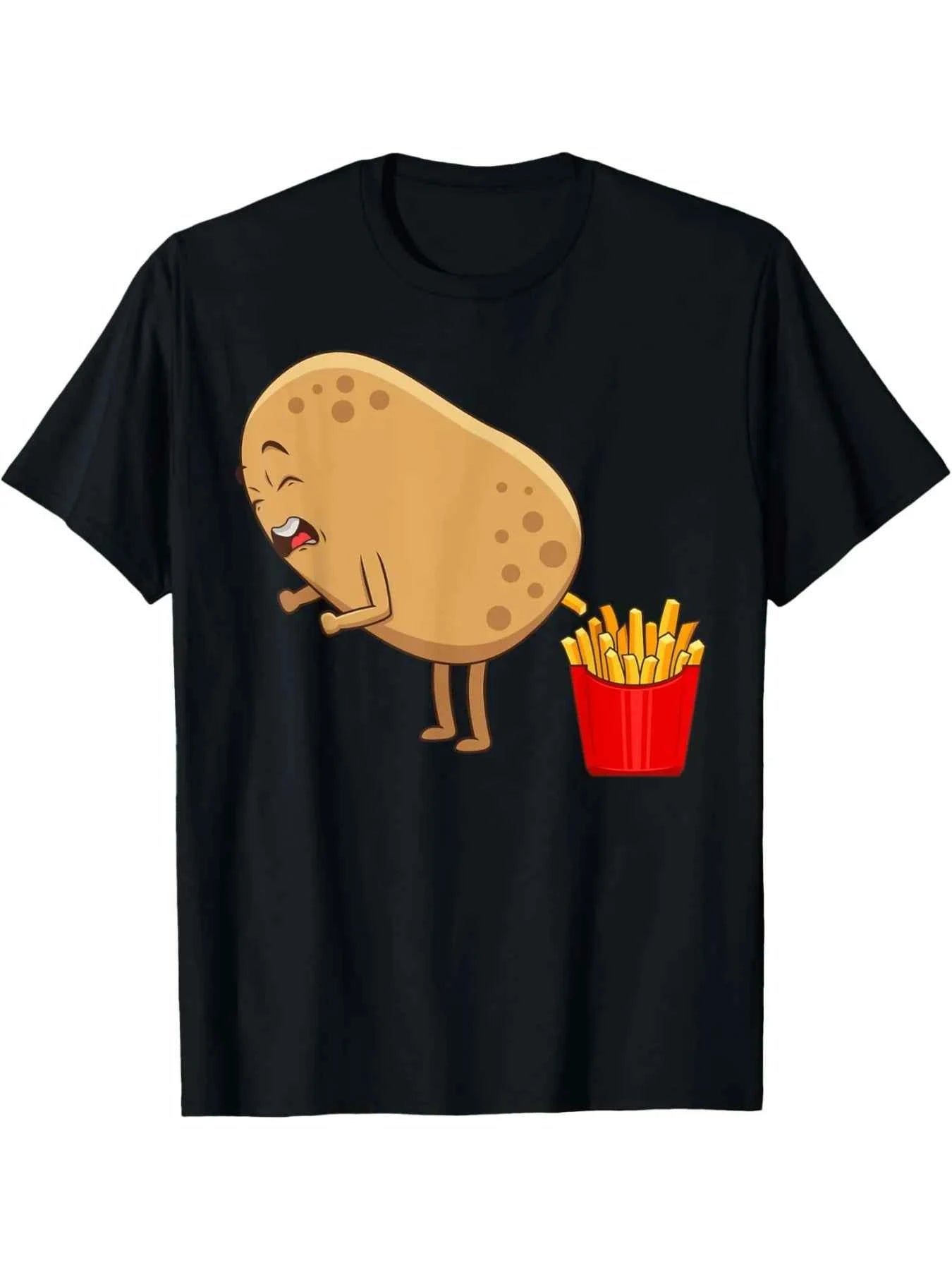 Round Neck Short Sleeve Shirt for Men Women Unisex Adult Tee Funny Potato French Fries Graphic T-Shirt All-Season Comfort Tops