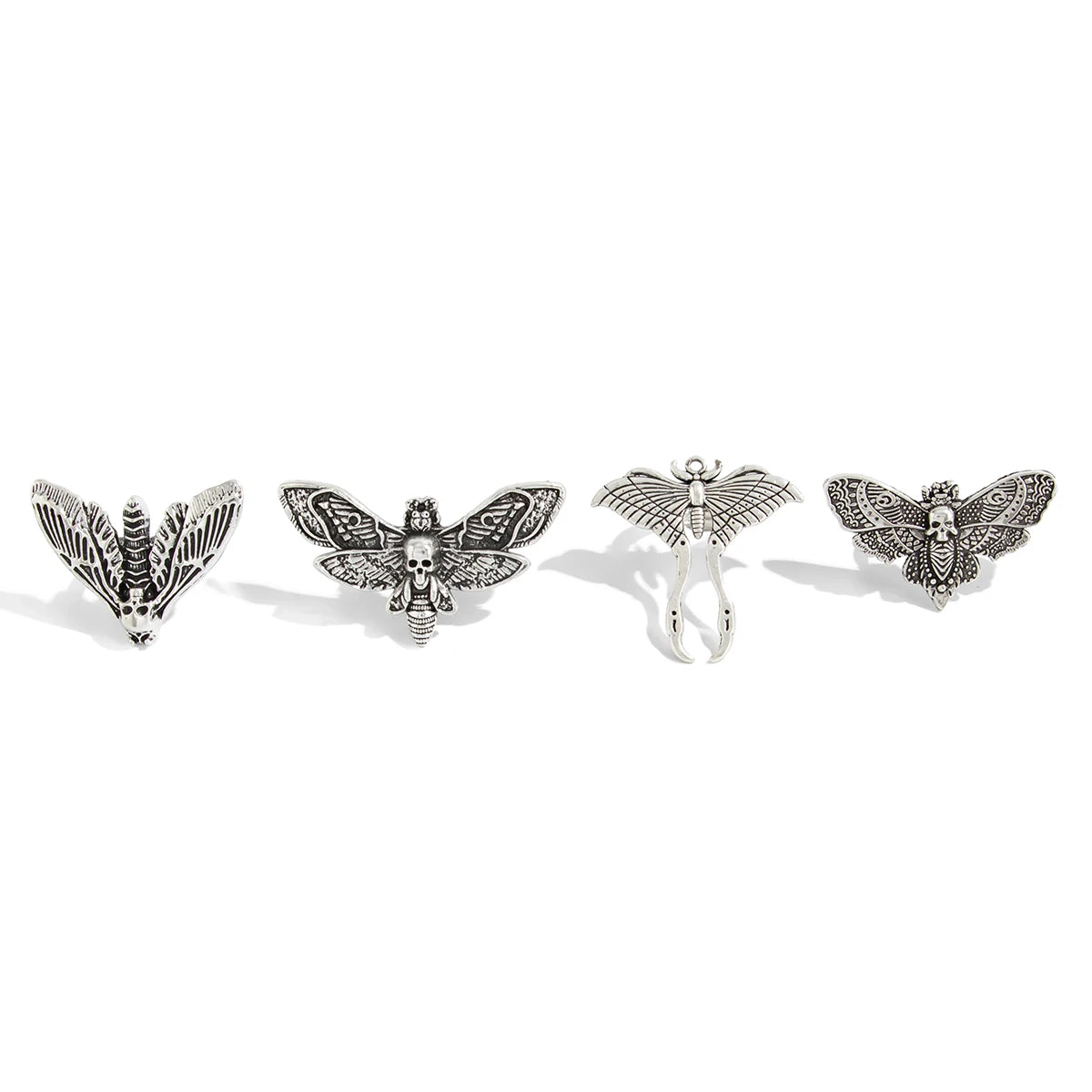 The Duskwing Flight — Four-Piece Gothic Moth Ring Set