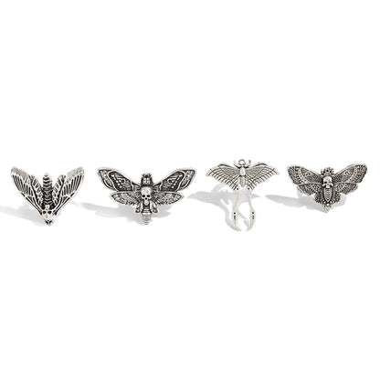The Duskwing Flight — Four-Piece Gothic Moth Ring Set