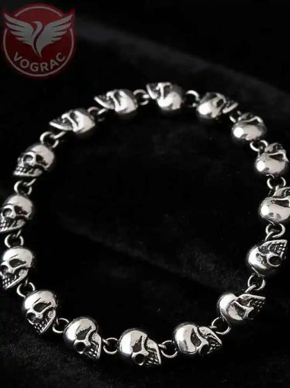 Stainless Steel Skull Bead Linked Strand Bracelet - Pedlar's Attic
