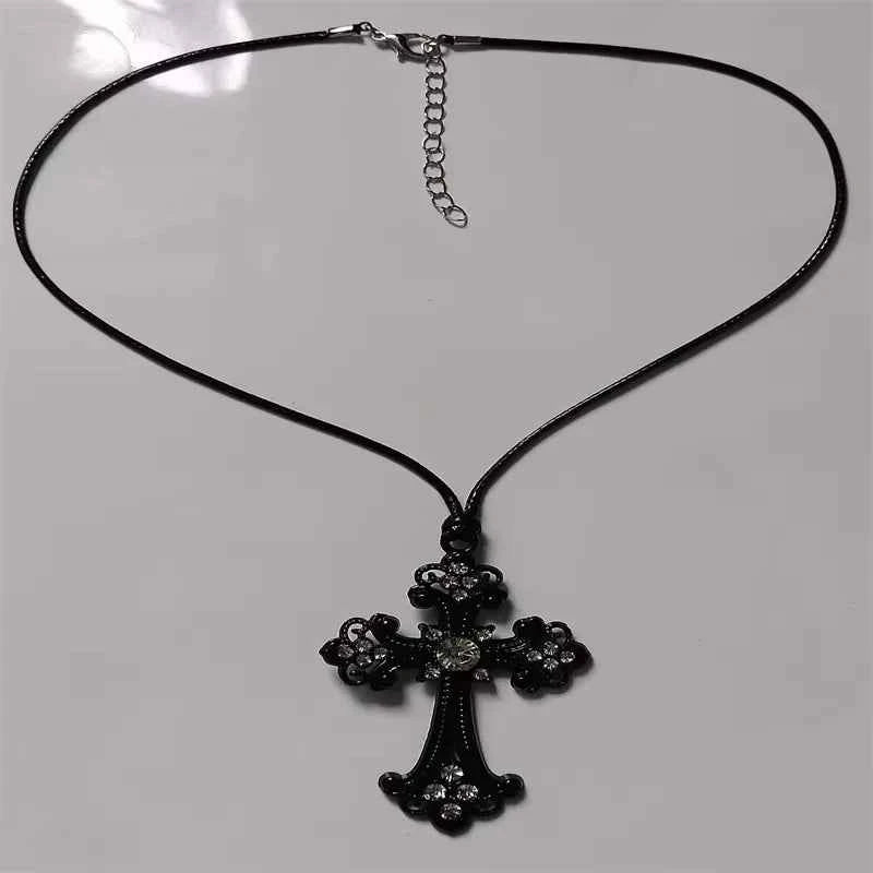 Sparkling Rhinestone Cross Choker Necklace - Bold Spiral Design for Goth & Punk Fashion Lovers - Pedlar's Attic