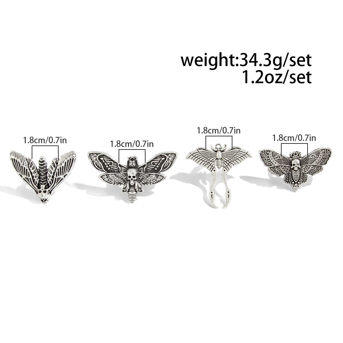 The Duskwing Flight — Four-Piece Gothic Moth Ring Set