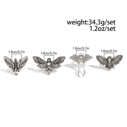 The Duskwing Flight — Four-Piece Gothic Moth Ring Set