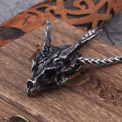 Bone & Fire — Viking Dragon Skull Pendant Necklace