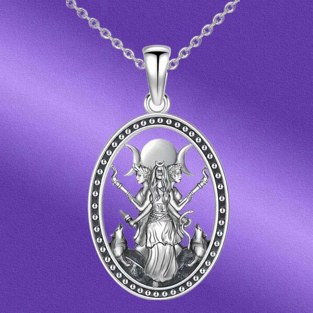 Triple Moon Goddess Hecate Pendant Neck Chain
