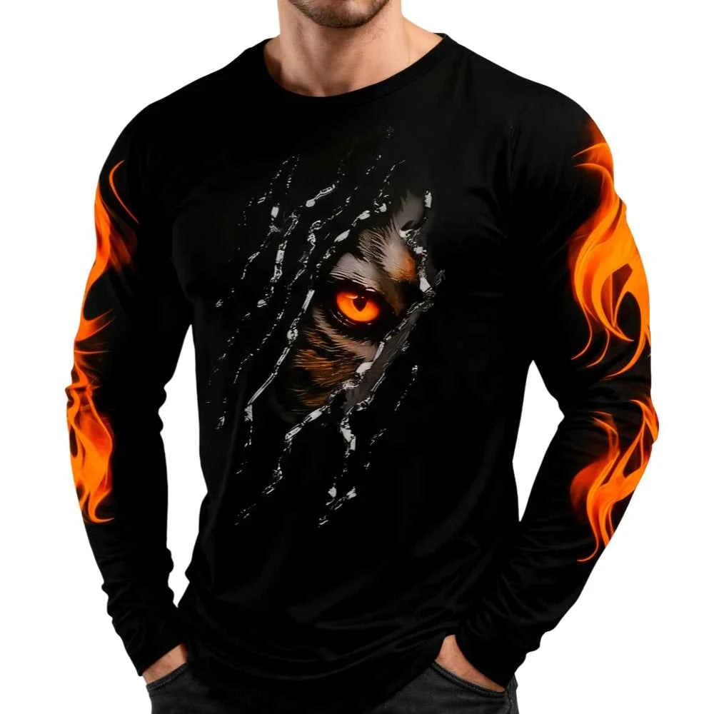 Men Clothing 3D Print Flame Scratch T-Shirt