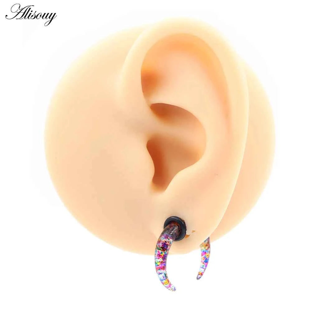 2pcs Acrylic C Sahpe Buffalo Horn Ear Pincher Septum Rings Piercing Black Ear Taper Stretcher Expander Body Jewelry 1.6mm-16mm