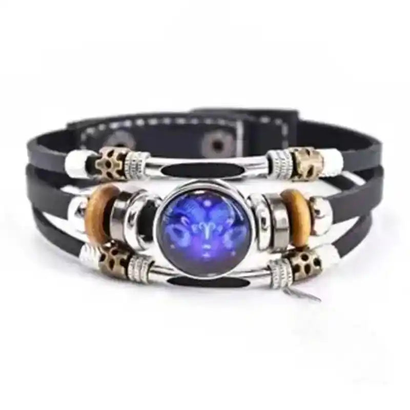 Zodiac Constellation Luminous Leather Bracelet — All 12 Signs