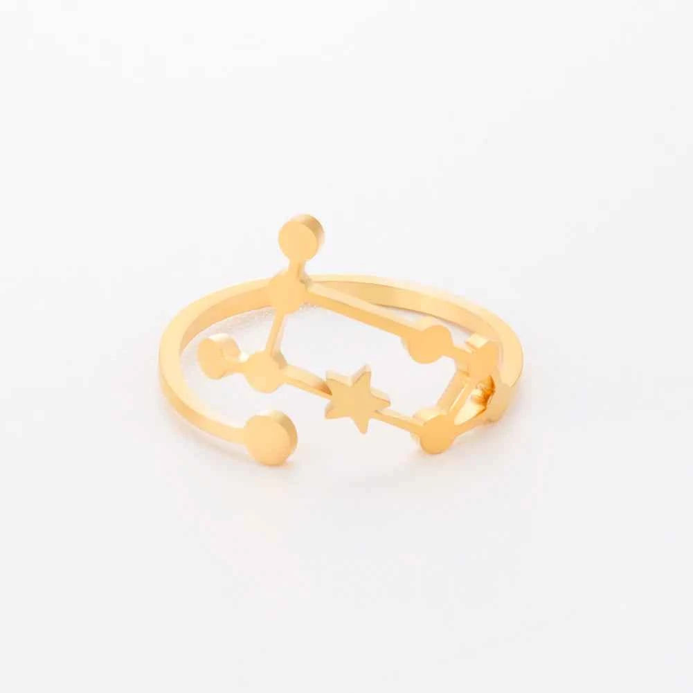 COOLTIME 12 Constellation Women's Ring Stainless Steel Zodiac Adjustable Rings Leo Virgo Libra Pisces Jewelry Birthday Gift