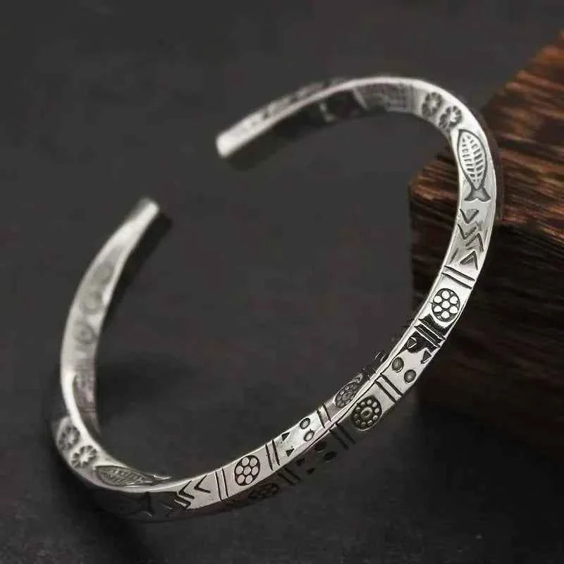 Buddhist Mantra Lotus Mantra Cuff Bracelet for Men Fashion Charm Religious Prayer Amulet Jewelry Gift