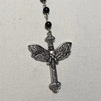 The Moth Knows the Cross — Gothic Death Moth Rosary Necklace