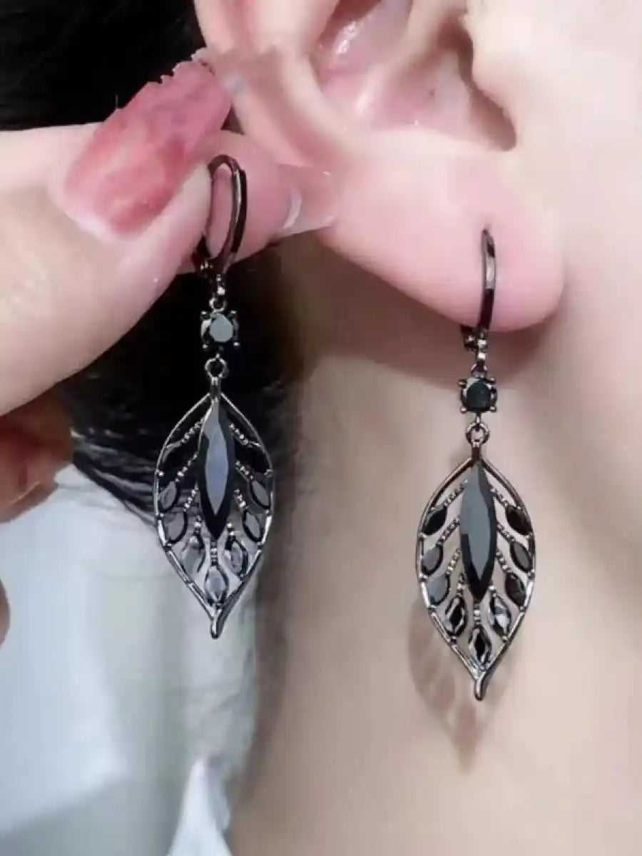 Leaf Design Artificial Zircon Decor Dangle Earrings - Pedlar's Attic