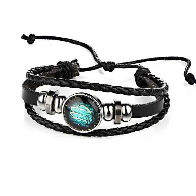 12 Constellations Leather Zodiac Sign with beads Bangle Bracelets For Men Boys Jewelry Travel Accessories Gifts - Pedlar's Attic