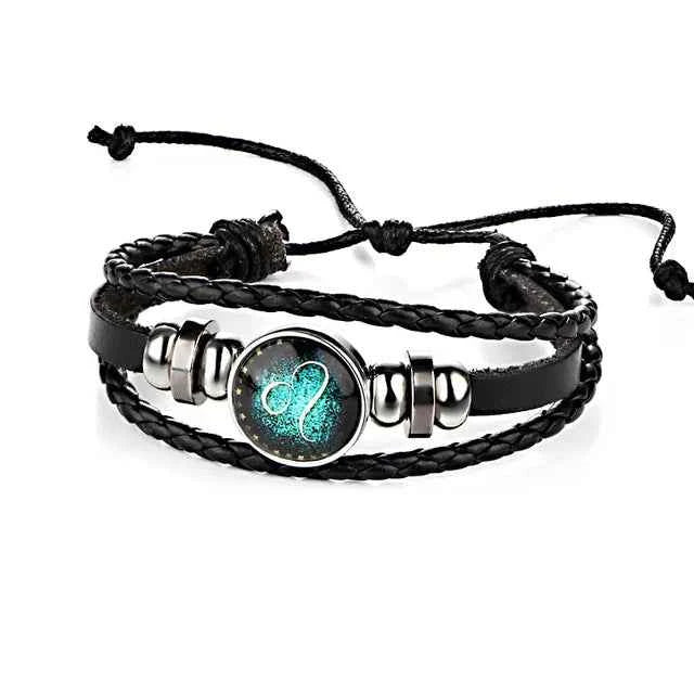12 Constellations Leather Zodiac Sign with beads Bangle Bracelets For Men Boys Jewelry Travel Accessories Gifts - Pedlar's Attic