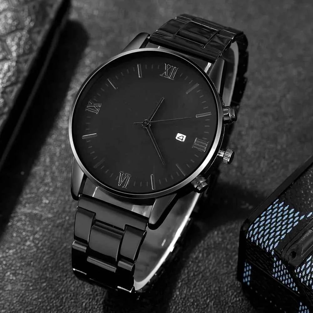 4-piece/set men's black minimalist quartz watch set