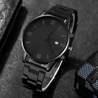 4-piece/set men's black minimalist quartz watch set - Pedlar's Attic