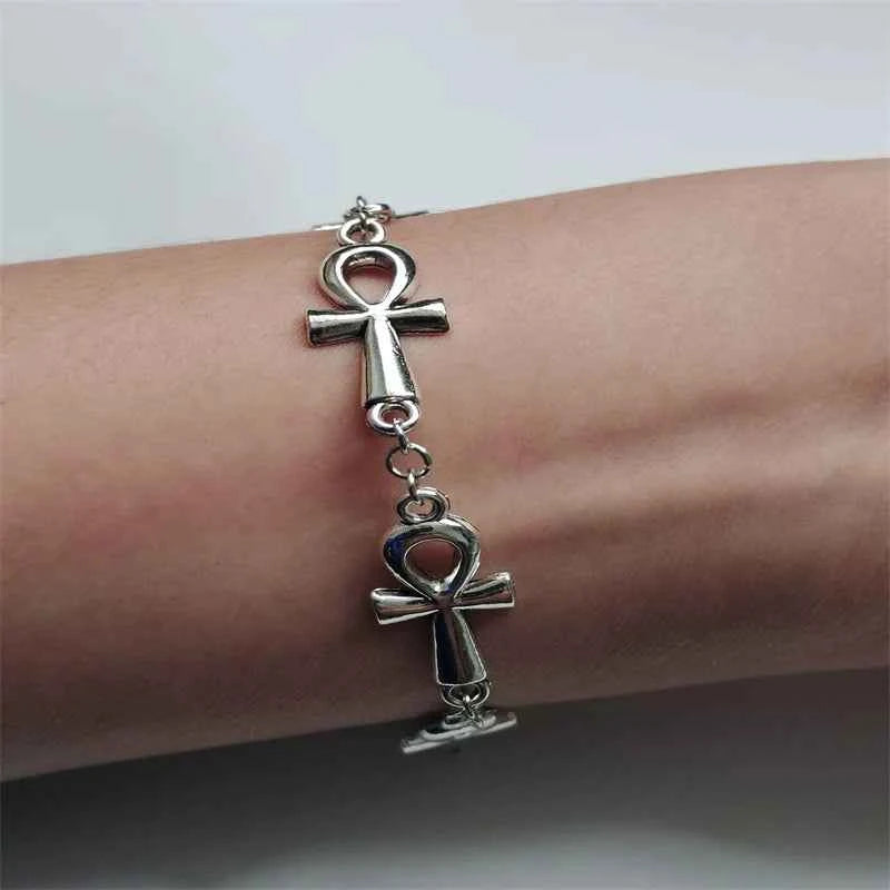 Ankh Charm Bracelet - Gothic Vampire Jewelry with Victorian Cross Links for Wicca Enthusiasts - Pedlar's Attic