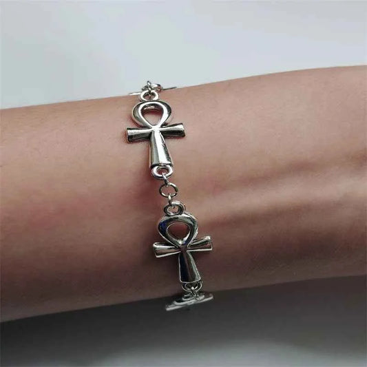 Ankh Charm Bracelet - Gothic Vampire Jewelry with Victorian Cross Links for Wicca Enthusiasts - Pedlar's Attic