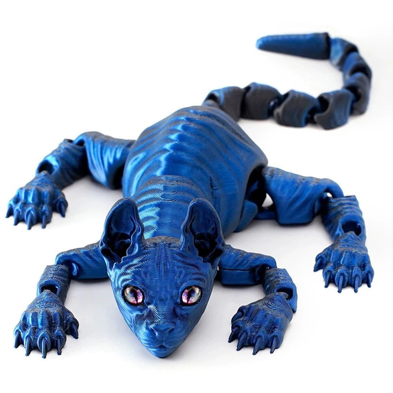 3D Printed Cat Animals Toy Realistic Hairless Figurine Articulated Cat Fidget Toy for Cat Lover Collector Home Decoration Toy