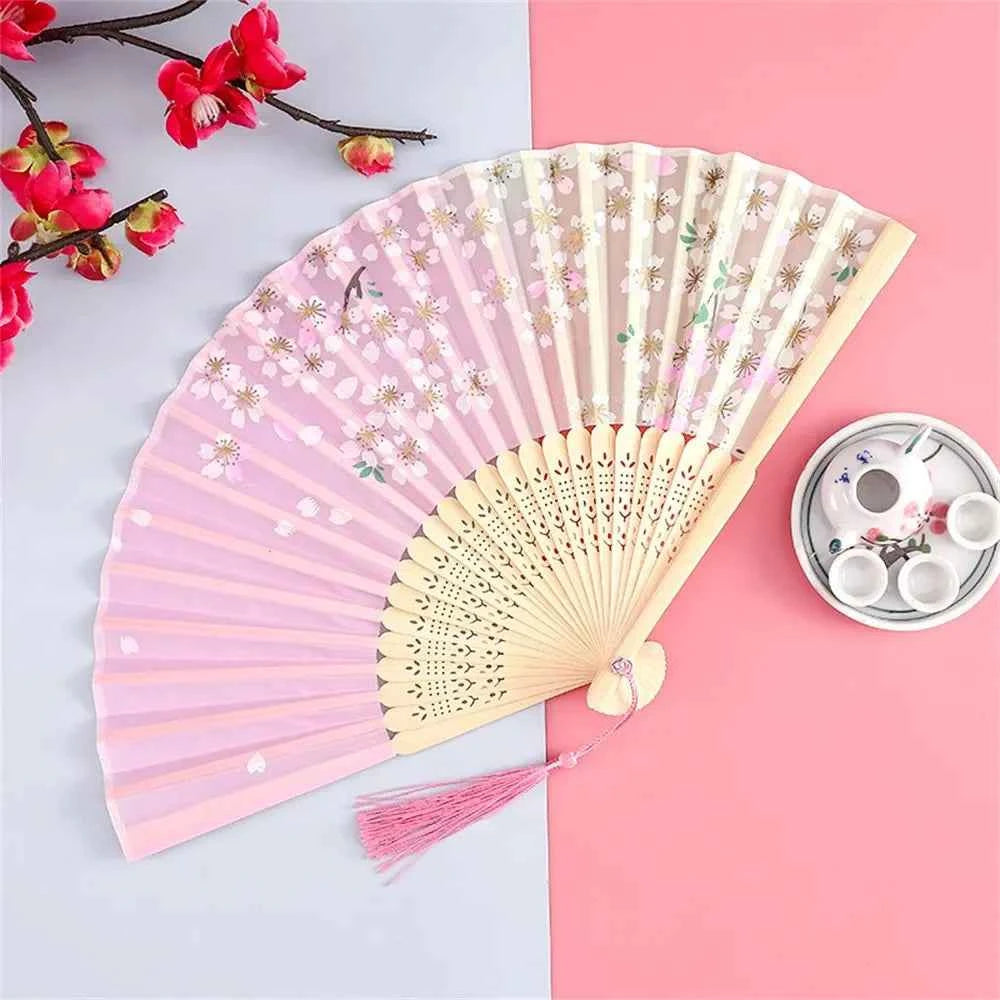 Chinese Fan Hand Folding Fan Bamboo Silk Women Black Fan Summer Female Dance Hand Folding Fan Party Gift Hand Fans For Women