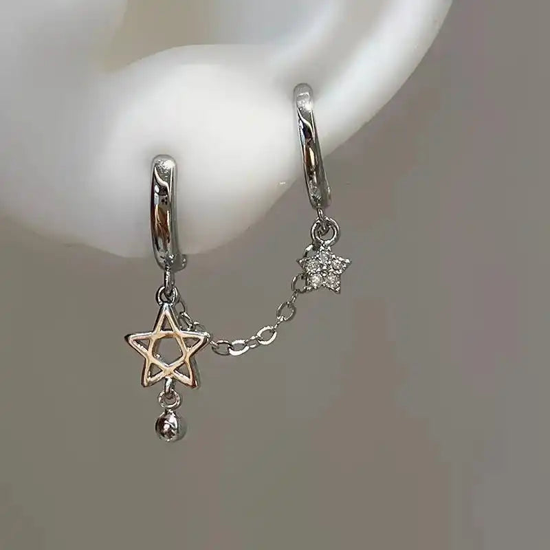 Stardust & Steel — Tassel Star Ear Chain Double Piercing Earrings
