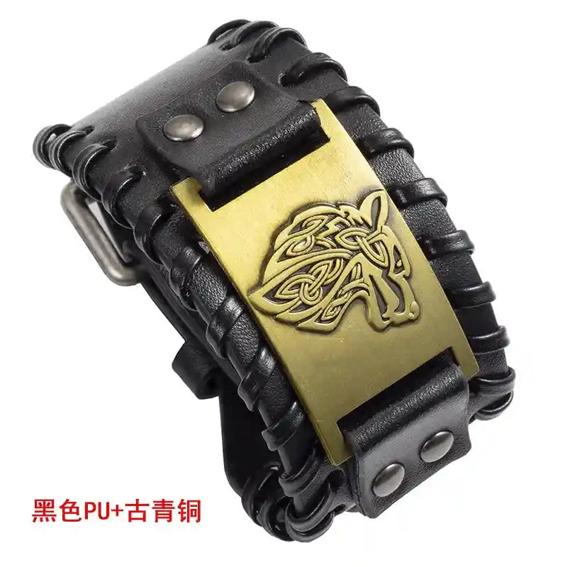 Celtic Wolf Head Braided Leather Bracelet - Nordic Popular Jewelry Retro Viking - Pedlar's Attic