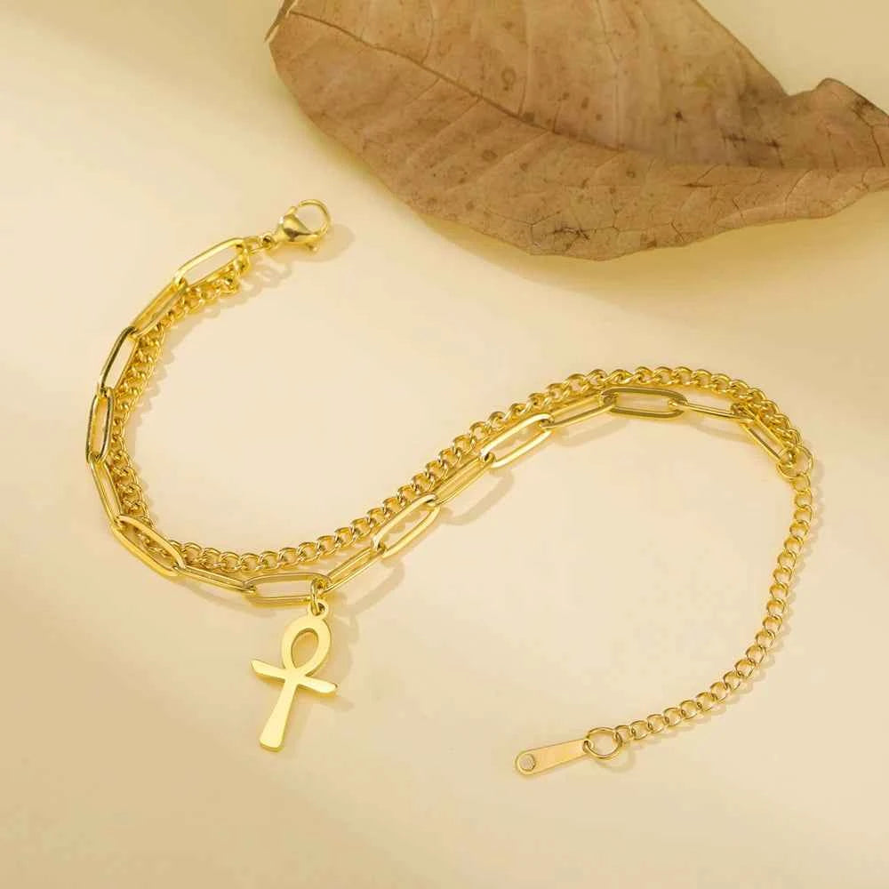 Dawapara Ankh Cross Bracelet Religious Ancient Egyptian Key To Life Prayer Amulet Supernatural Stainless Steel Jewelry