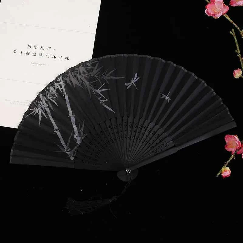 Chinese Fan Hand Folding Fan Bamboo Silk Women Black Fan Summer Female Dance Hand Folding Fan Party Gift Hand Fans For Women