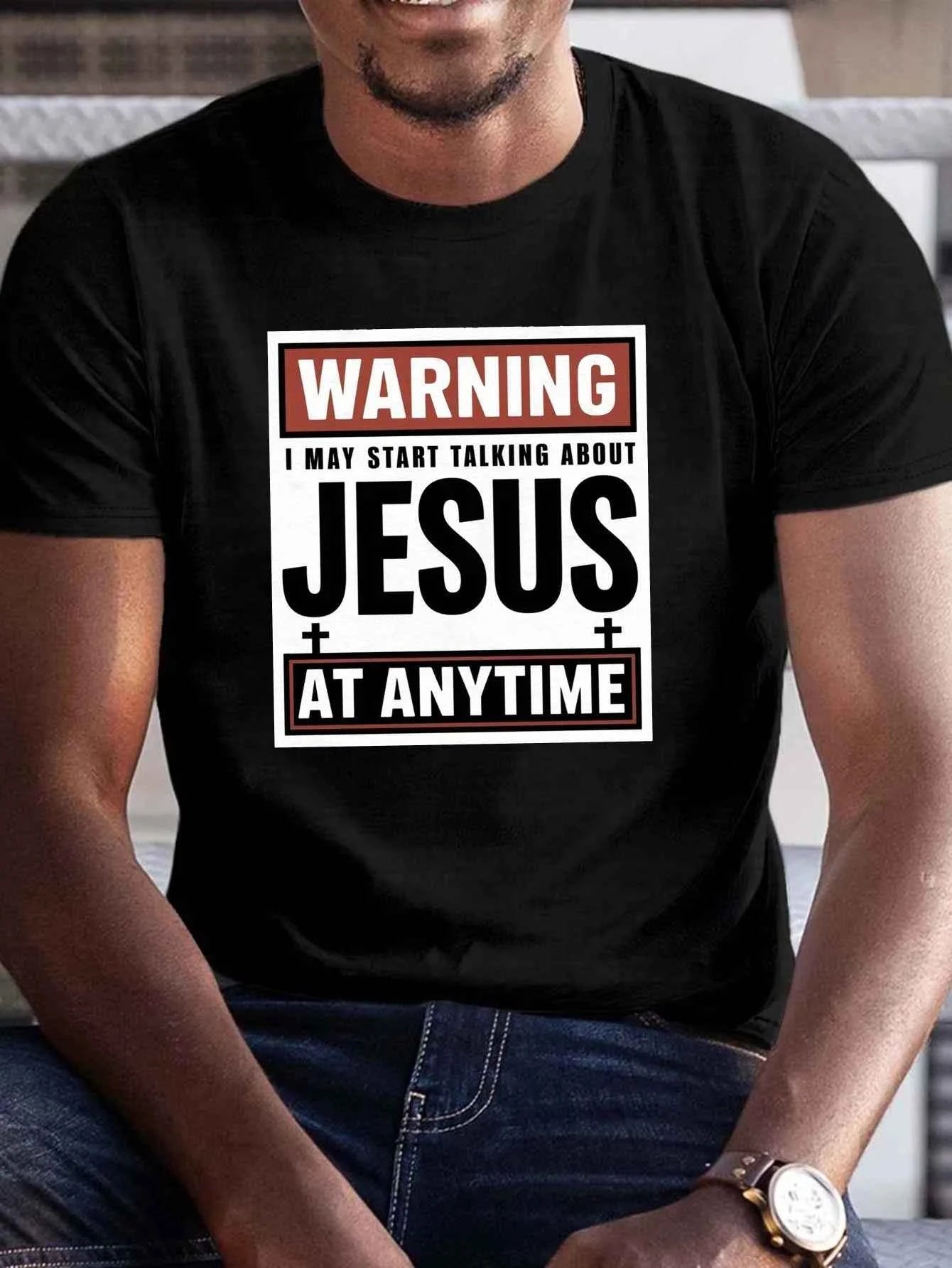 Men's "Warning Jesus" T-Shirt - Plus Size Christian Humor, Big & Tall Church Tee