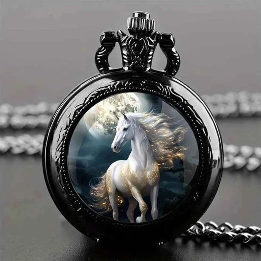 Retro Black Rose Quartz Pocket Watch