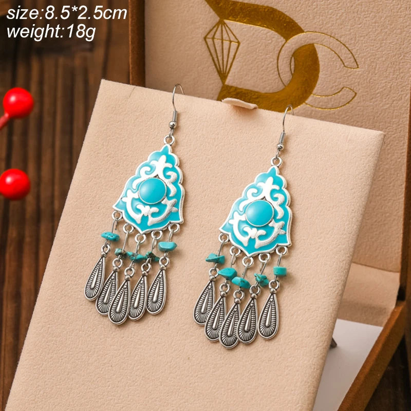 Blue Fashion Boho Temperament Water Drop Feather Earrings for Women Long Crystal Rhinestone Drop Oil Dangle Earring Jewelry