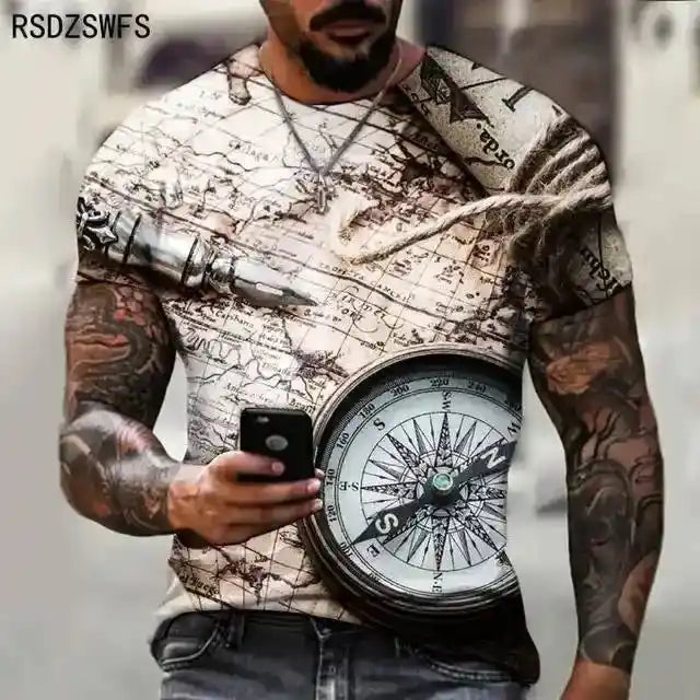Lost & Found – Retro Maps, Compass & Celestial 3D Print Tee