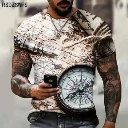 Lost & Found – Retro Maps, Compass & Celestial 3D Print Tee