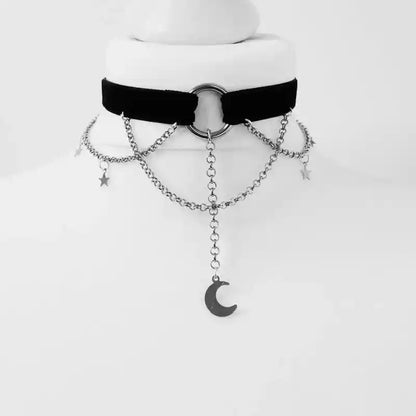 Inverted Crescent Stretchy Chain Choker Black Moon Necklace Punk Gorgeous Jewelry Women Girlfriend Gift - Pedlar's Attic