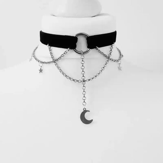 Inverted Crescent Stretchy Chain Choker Black Moon Necklace Punk Gorgeous Jewelry Women Girlfriend Gift - Pedlar's Attic