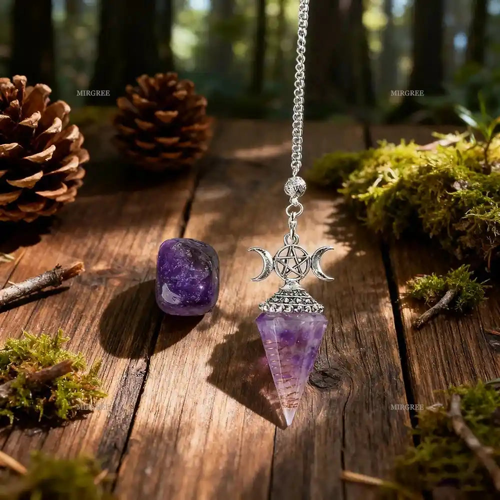 2pcs Amethyst Spirit Pendant Paired with Natural Stone Ornaments - Pedlar's Attic