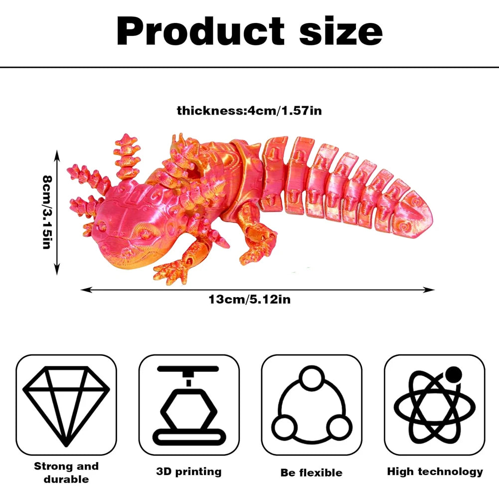 3D Printed Axolotl Toy Collectible Articulated Mechanical Axolotl Figurine 3D Printed Animal for Stress Relief Home Decor