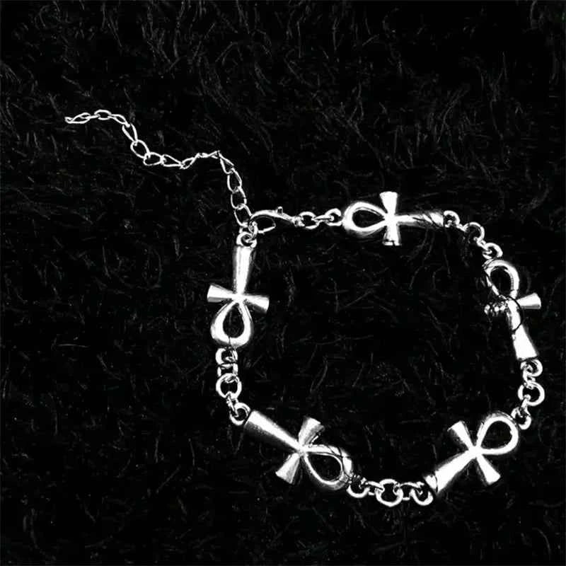 Ankh Charm Bracelet - Gothic Vampire Jewelry with Victorian Cross Links for Wicca Enthusiasts - Pedlar's Attic