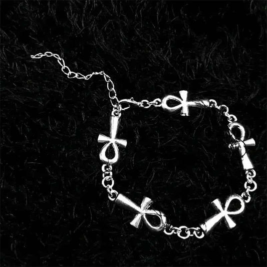 Ankh Charm Bracelet - Gothic Vampire Jewelry with Victorian Cross Links for Wicca Enthusiasts - Pedlar's Attic