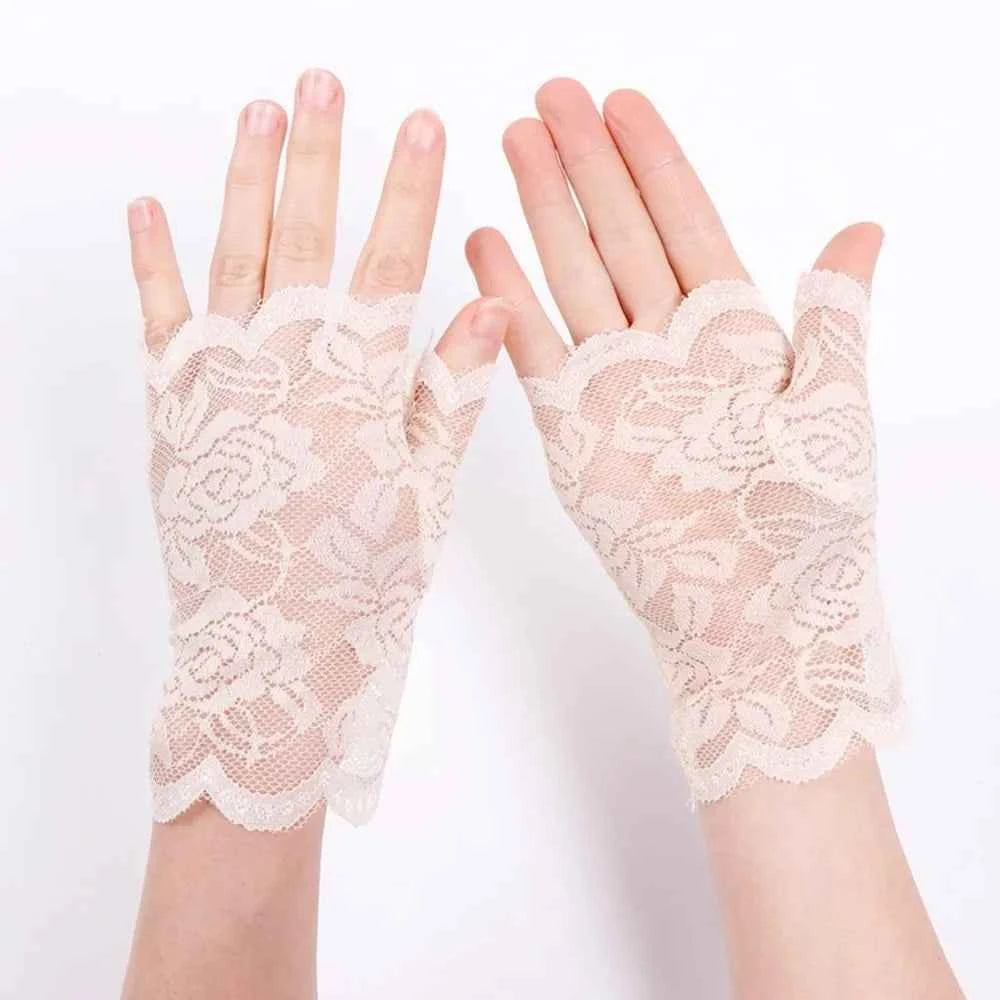 LuxeLace Fingerless Gloves | Breathable Mesh, Chic Lace Design, Sun Protection for Cycling and Fashion - Pedlar's Attic