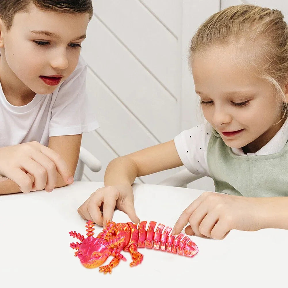 3D Printed Axolotl Toy Collectible Articulated Mechanical Axolotl Figurine 3D Printed Animal for Stress Relief Home Decor