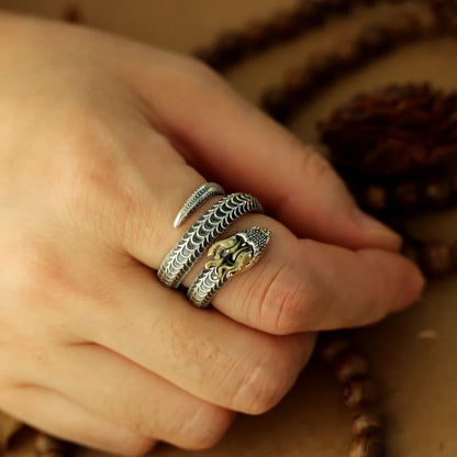Buyee 925 Sterling Silver Male Big Ring Horned snake Open Ring Finger for Men Women Fashion Unique Rock Punk Fine Jewelry Circle