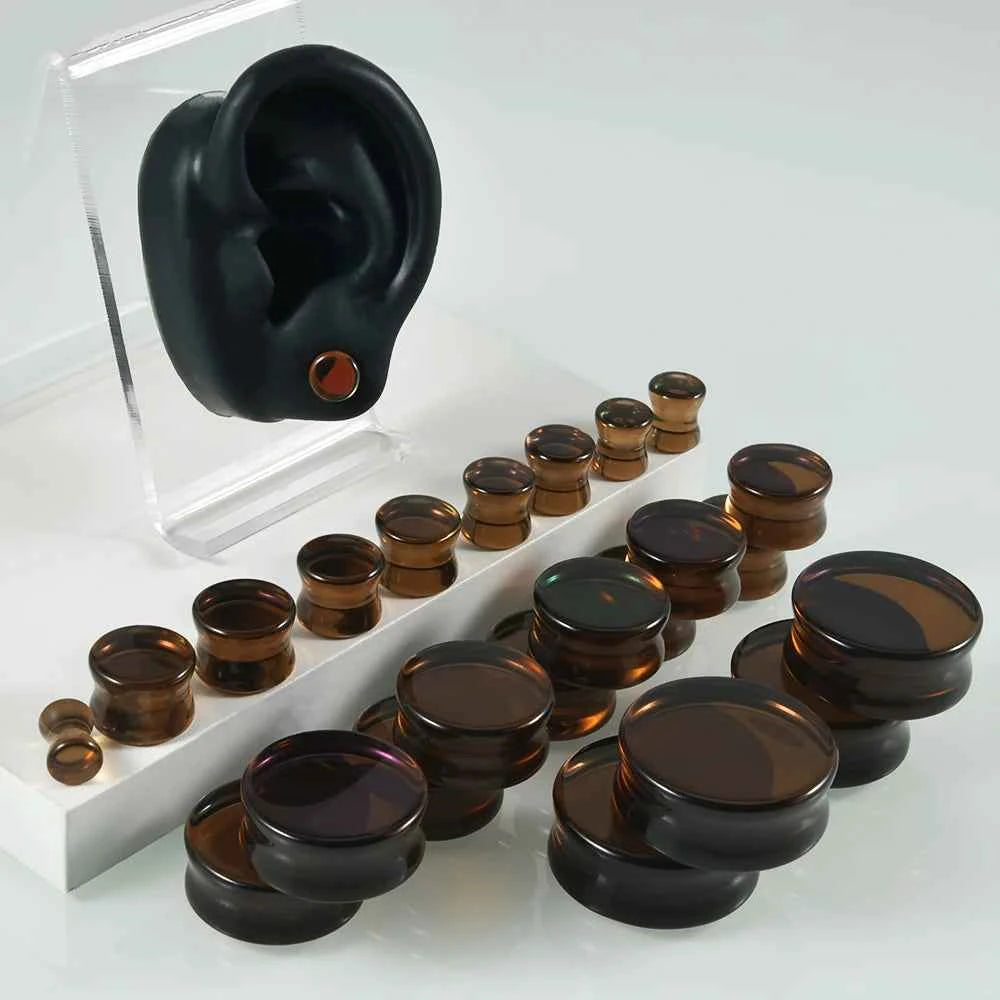 1PC Natural Glass Double Flared Ear Plugs Ear Tunnel Gauge