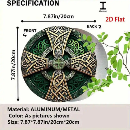 Celtic Cross Sign - Green Rustic Metal Wall Art with Intricate Knot Design - Pedlar's Attic