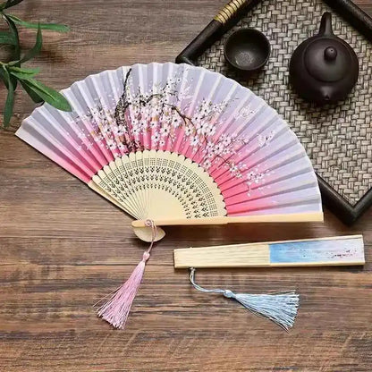 Elegant Essence Bamboo Silk Fan - Chic Black Folding Hand Fan for Dance & Summer Parties, Ideal Gift for Women - Pedlar's Attic