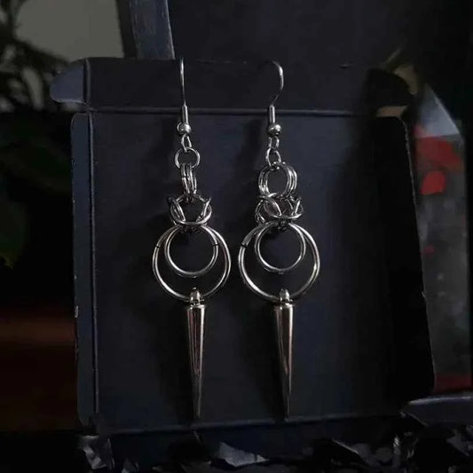 Gothic Elegance Stainless Steel Double Loop Spike Chainmail Earrings - Pedlar's Attic